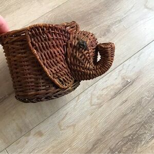 Vintage Retro Elephant trunk up rattan wicker  small planter basket flower pot